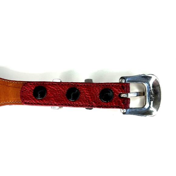 Lucchese Ostrich Leather Belt Black Red Inlay Tapered Silver Buckle Women\'s 30 main image 7